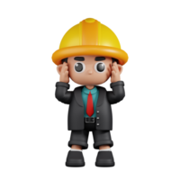 3d personagem engenheiro tonto pose. 3d render isolado em transparente pano de fundo. png