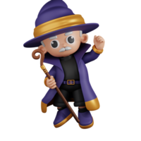 3d Character Wizard Congrats Pose. 3d render isolated on transparent backdrop. png