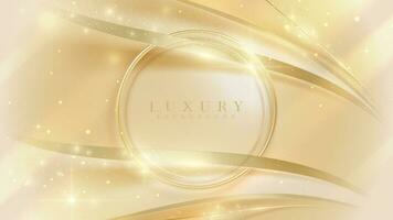 Gold circle frame with golden light effects decoration and bokeh. Luxury modern style background. vector