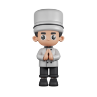 3d Character Chef Apologizing Pose. 3d render isolated on transparent backdrop. png