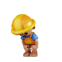 3d personagem construtor levando uma pausa pose. 3d render isolado em transparente pano de fundo. png