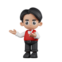 3d Character Waitress Presenting Pose. 3d render isolated on transparent backdrop. png