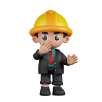 3d Character Engineer Surprised Pose. 3d render isolated on transparent backdrop. png