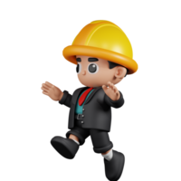 3d personagem engenheiro pulando pose. 3d render isolado em transparente pano de fundo. png