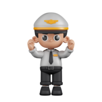 3d Character Pilot Excited Pose. 3d render isolated on transparent backdrop. png