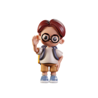 3d Character Student Greeting Pose. 3d render isolated on transparent backdrop. png