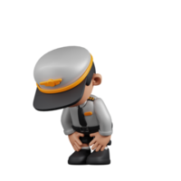 3d Character Pilot Taking A Break Pose. 3d render isolated on transparent backdrop. png