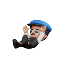 3d personnage chauffeur chute pose. 3d rendre isolé sur transparent toile de fond. png