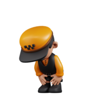 3d Character Taxi Driver Taking A Break Pose. 3d render isolated on transparent backdrop. png