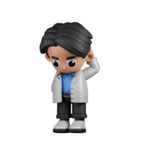 3d Character Doctor Worry Pose. 3d render isolated on transparent backdrop. png