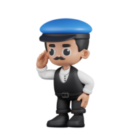 3d Character Driver Looking for Something Pose. 3d render isolated on transparent backdrop. png