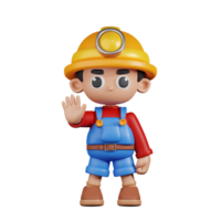 3d Character Miner Doing The Stop Sign Pose. 3d render isolated on transparent backdrop. png