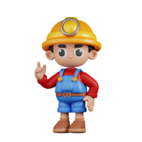 3d Character Miner Giving Advise Pose. 3d render isolated on transparent backdrop. png