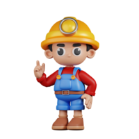 3d personagem mineiro dando aconselhar pose. 3d render isolado em transparente pano de fundo. png