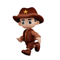 3d Character Sheriff Running Pose. 3d render isolated on transparent backdrop. png