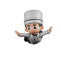 3d Character Chef Flying Pose. 3d render isolated on transparent backdrop. png