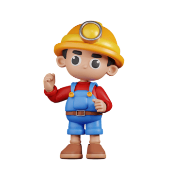3d personaje minero felicidades pose. 3d hacer aislado en transparente fondo. png