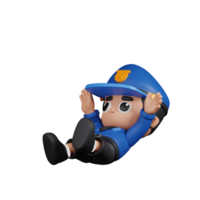 3d Character Policeman Falling Pose. 3d render isolated on transparent backdrop. png