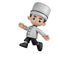 3d Character Chef Happy Jumping Pose. 3d render isolated on transparent backdrop. png