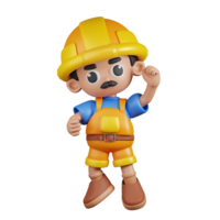 3d personagem construtor Parabéns pose. 3d render isolado em transparente pano de fundo. png