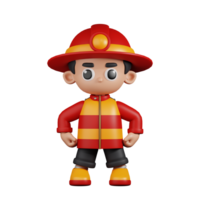 3d personagem bombeiro herói posição pose. 3d render isolado em transparente pano de fundo. png