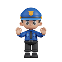 3d personagem policial dando Está bem mão gesto pose. 3d render isolado em transparente pano de fundo. png