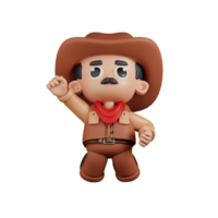 3d Character Cowboy Jumping In The Air Pose. 3d render isolated on transparent backdrop. png