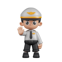 3d Character Pilot Doing The Stop Sign Pose. 3d render isolated on transparent backdrop. png
