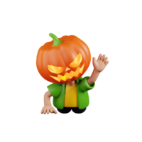 3d Character Pumpkin Crawling On The Ground Pose. 3d render isolated on transparent backdrop. png