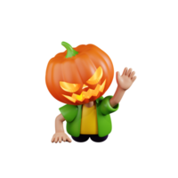 3d personaje calabaza gateando en el suelo pose. 3d hacer aislado en transparente fondo. png