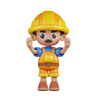 3d personagem construtor animado pose. 3d render isolado em transparente pano de fundo. png