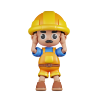 3d personagem construtor tonto pose. 3d render isolado em transparente pano de fundo. png