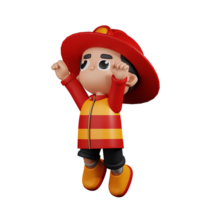 3d Character Firefighter Superhero Pose. 3d render isolated on transparent backdrop. png