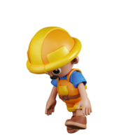 3d personagem construtor cansado andar pose. 3d render isolado em transparente pano de fundo. png