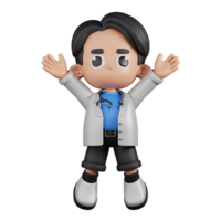 3d Character Doctor Jumping Celebration Pose. 3d render isolated on transparent backdrop. png