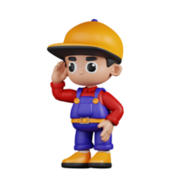 3d Character Mechanic Looking Pose. 3d render isolated on transparent backdrop. png