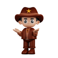 3d Character Sheriff Confused Pose. 3d render isolated on transparent backdrop. png