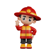 3d personaje bombero dando mini amor pose. 3d hacer aislado en transparente fondo. png