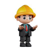 3d Character Engineer Angry Pose. 3d render isolated on transparent backdrop. png