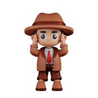 3d Character Detective Dizzy Pose. 3d render isolated on transparent backdrop. png