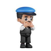 3d personagem motorista medo pose. 3d render isolado em transparente pano de fundo. png