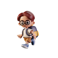 3d Character Student Running Pose. 3d render isolated on transparent backdrop. png