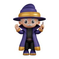 3d Character Wizard Excited Pose. 3d render isolated on transparent backdrop. png