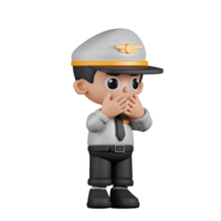 3d Character Pilot Affraid Pose. 3d render isolated on transparent backdrop. png