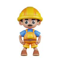 3d personagem construtor herói posição pose. 3d render isolado em transparente pano de fundo. png