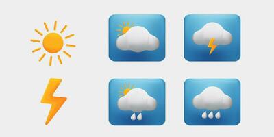 Set of cloud weather icons. Realistic 3d symbol design. Complete collection. Vector illustration.