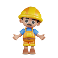 3d personagem construtor fazendo a não idéia pose. 3d render isolado em transparente pano de fundo. png