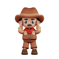 3d Character Cowboy Dizzy Pose. 3d render isolated on transparent backdrop. png