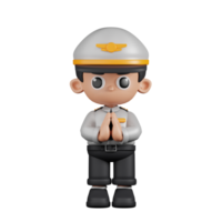 3d Character Pilot Apologizing Pose. 3d render isolated on transparent backdrop. png