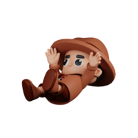 3d Character Detective Falling Pose. 3d render isolated on transparent backdrop. png